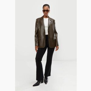 Oak + Fort Vegan Leather Blazer – Cognac – Size L, Oversized Modern Jacket